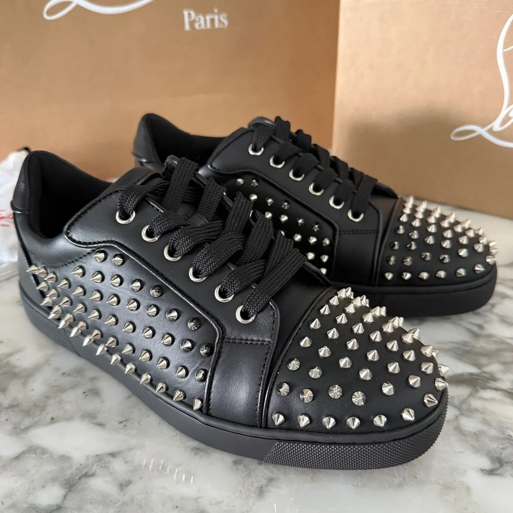 Christian Louboutin 3240804 Women's Vieira Night Spikes Black Sneakers, EU 39.5